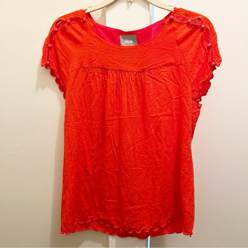 Maeve Anthropologie‎ Orange Swiss Dot Blouse